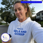 Runs on Gels and Gossip 3D puff print hoodie, lifestyle photo