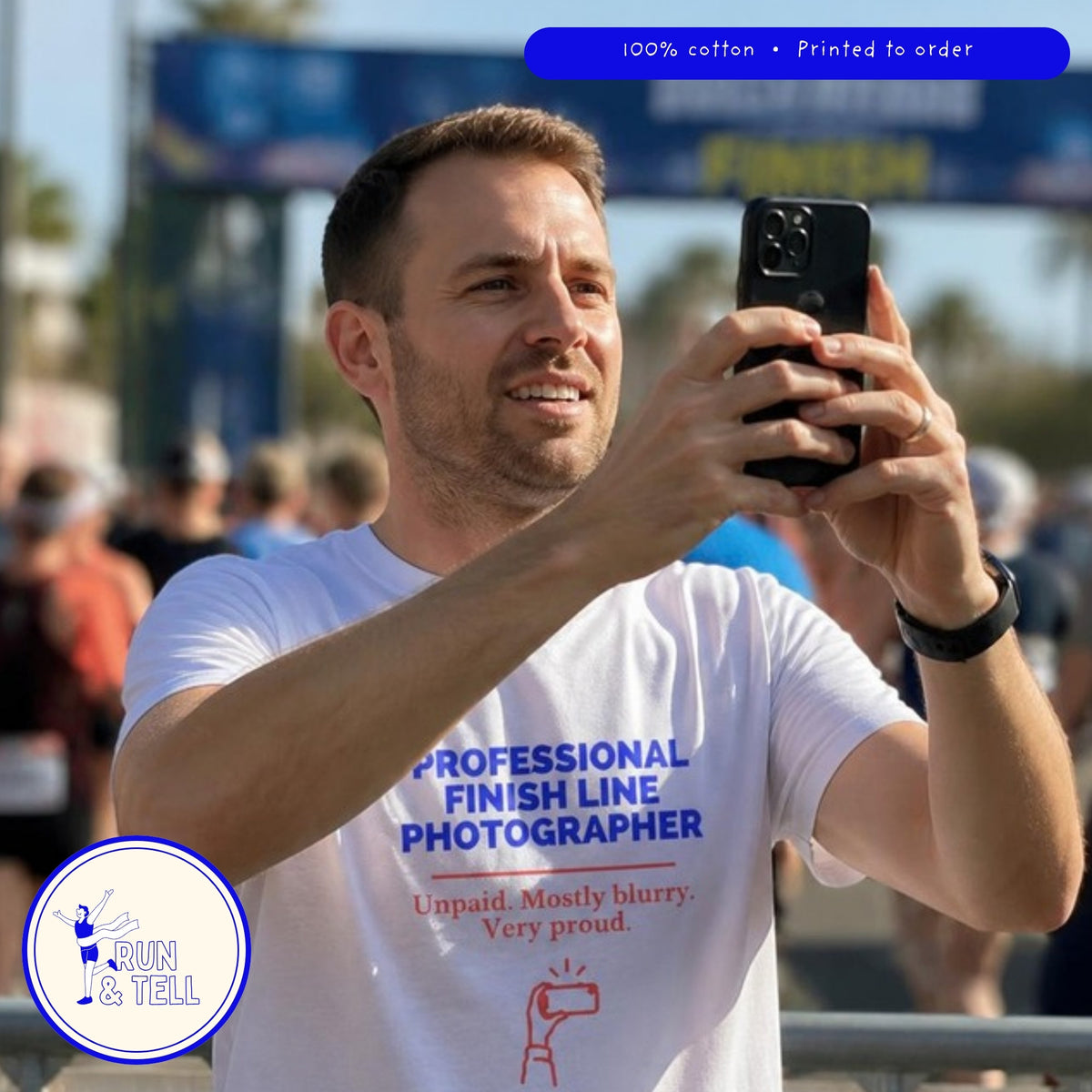 Professional Finish Line Photographer unisex cotton T-shirt, lifestyle photo
