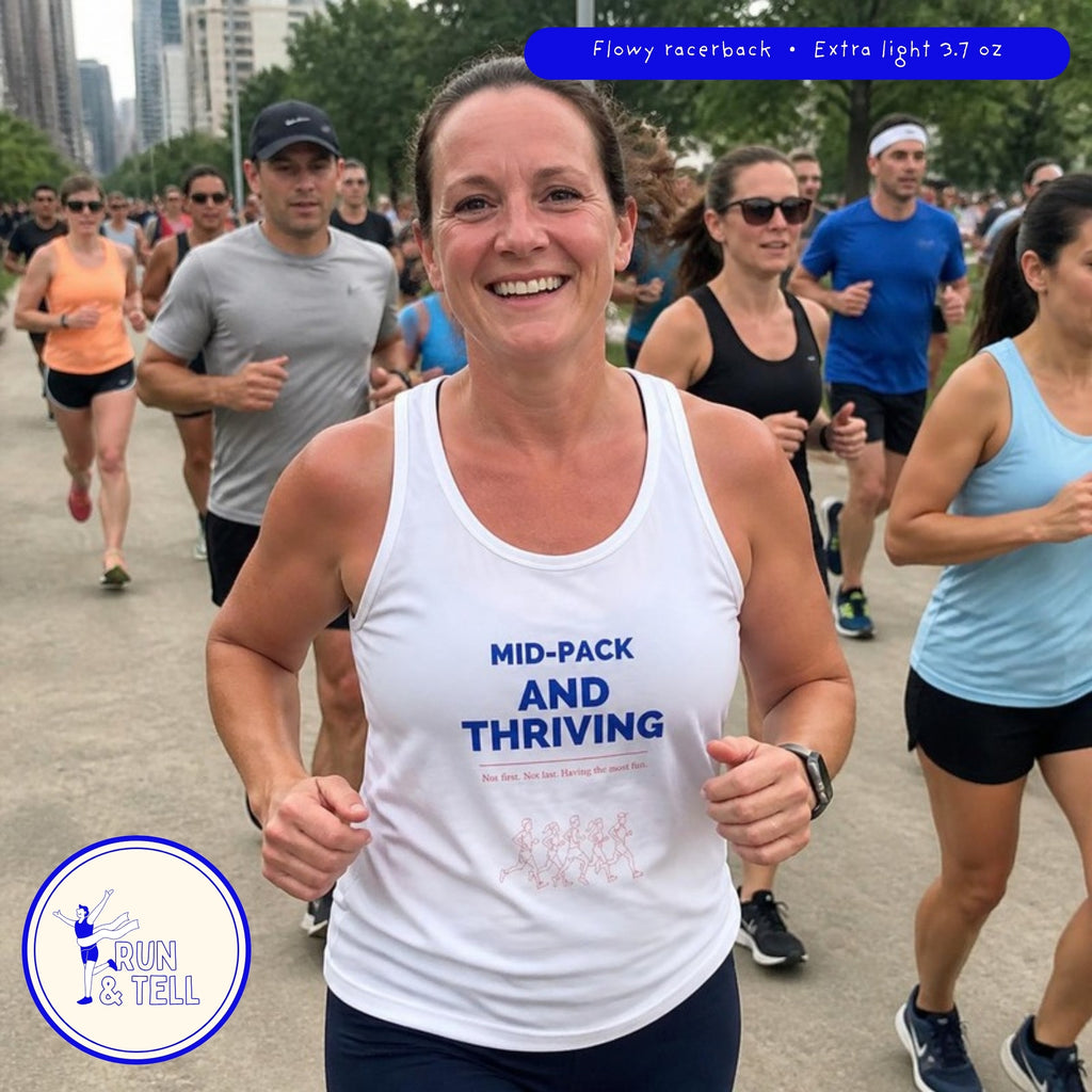 Mid-Pack and Thriving women's racerback tank – lifestyle photo