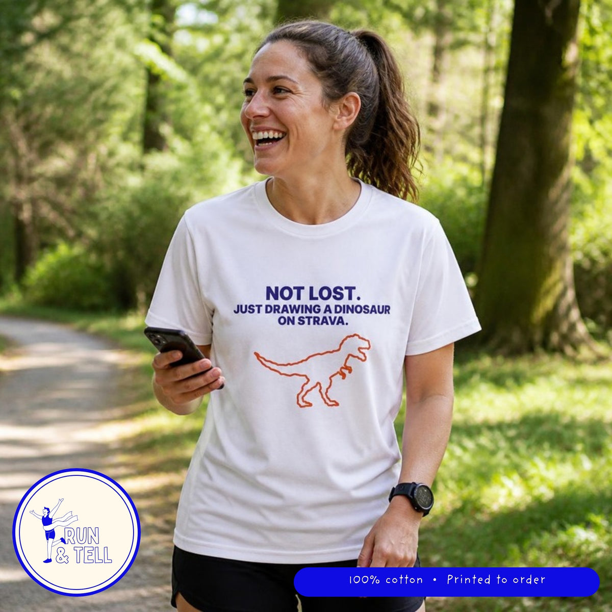 Not Lost. Just Drawing a Dinosaur on Strava unisex cotton T-shirt, lifestyle photo