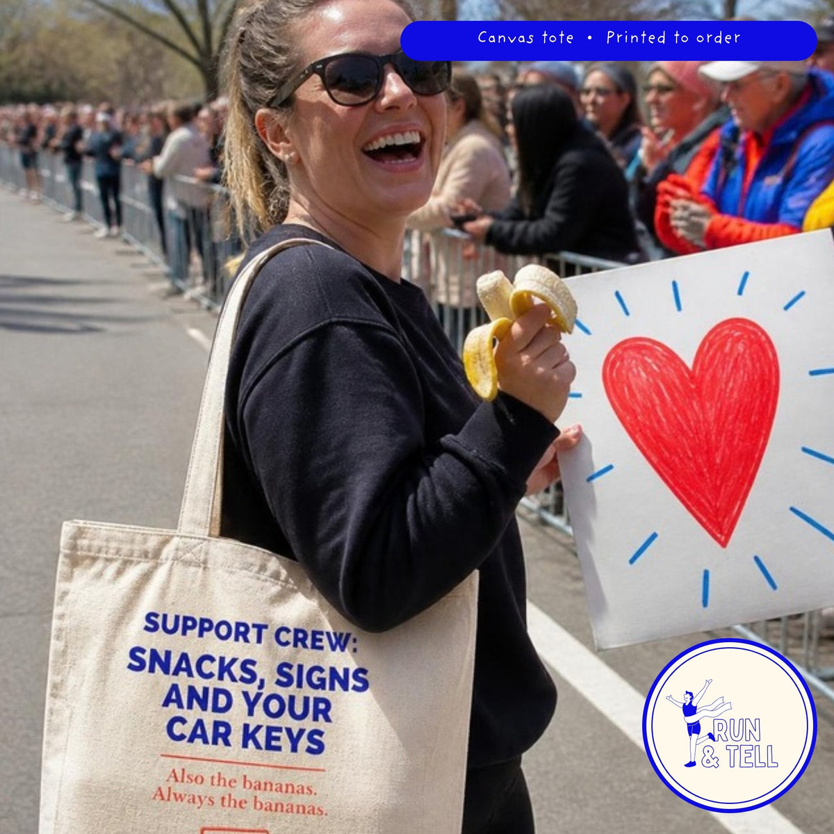 Support Crew: Snacks, Signs and Your Car Keys canvas tote, lifestyle photo
