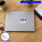 13.1 Half the Distance, All the Stories kiss-cut sticker on a laptop, shown at real 3 inch size