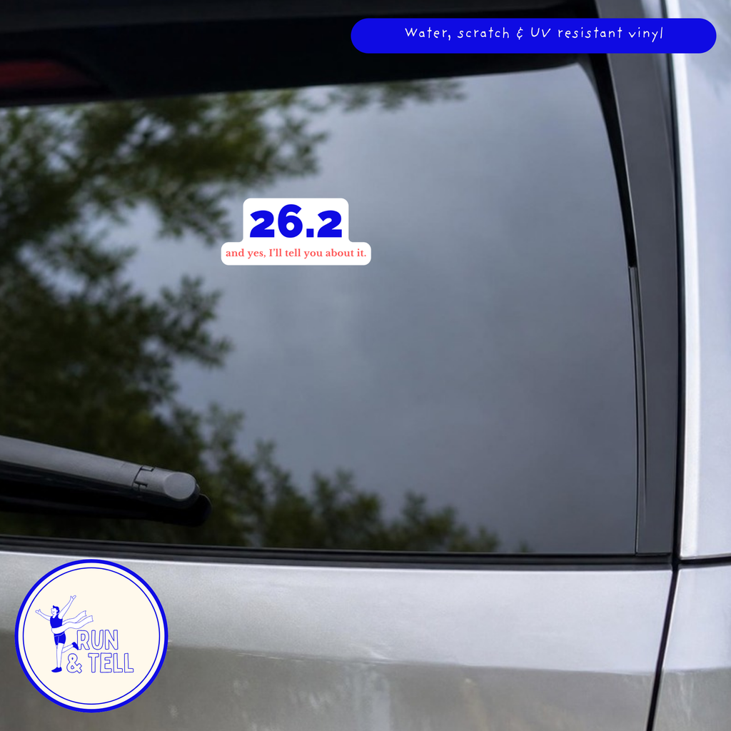 Close-up of the 26.2 and yes die-cut vinyl decal