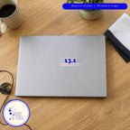 13.1 and Yes, I'll Tell You About It kiss-cut sticker on a laptop, shown at real 3 inch size