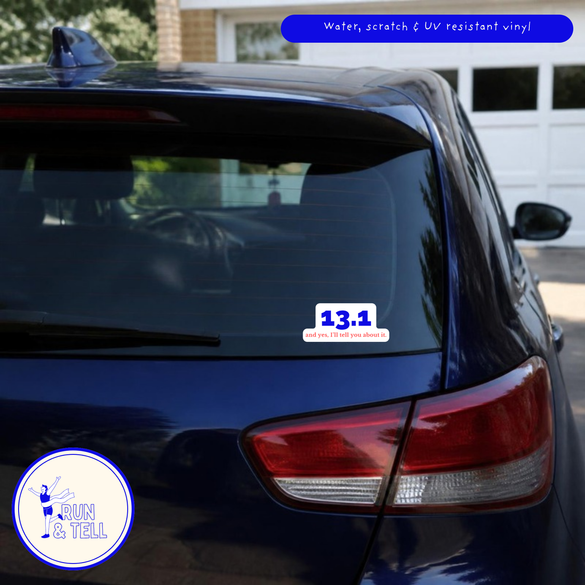 13.1 and yes die-cut vinyl decal on a car rear window, shown at real size