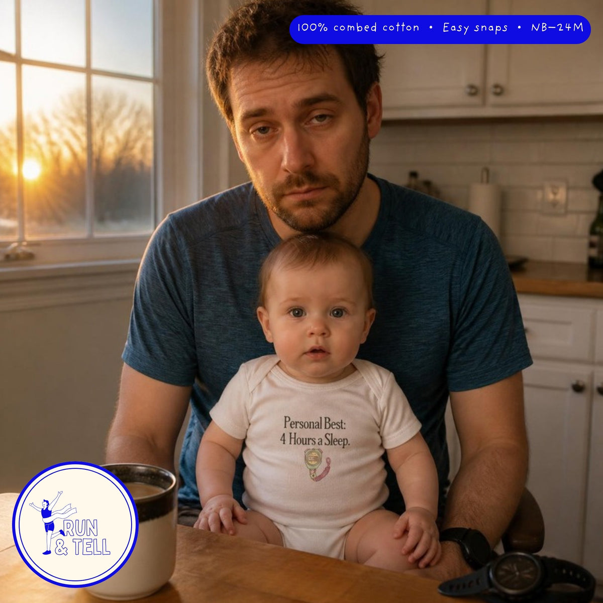 Personal Best: 4 Hours of Sleep baby bodysuit – lifestyle photo