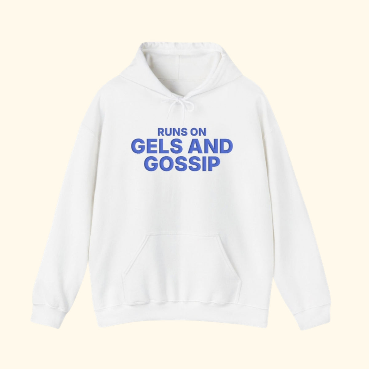Runs on Gels and Gossip 3D puff print hoodie, product photo