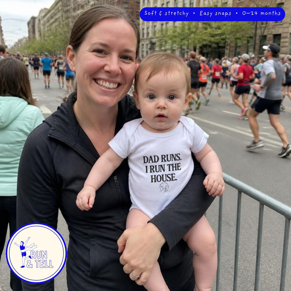 Dad Runs. I Run the House. baby bodysuit – lifestyle photo