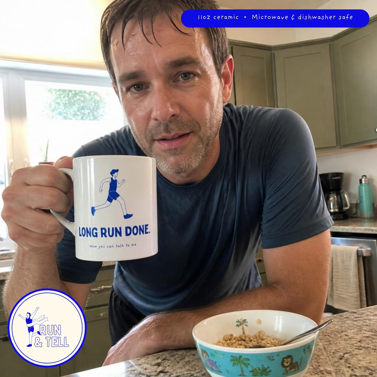 Long Run Done. Now You Can Talk to Me mug (his version) – lifestyle photo