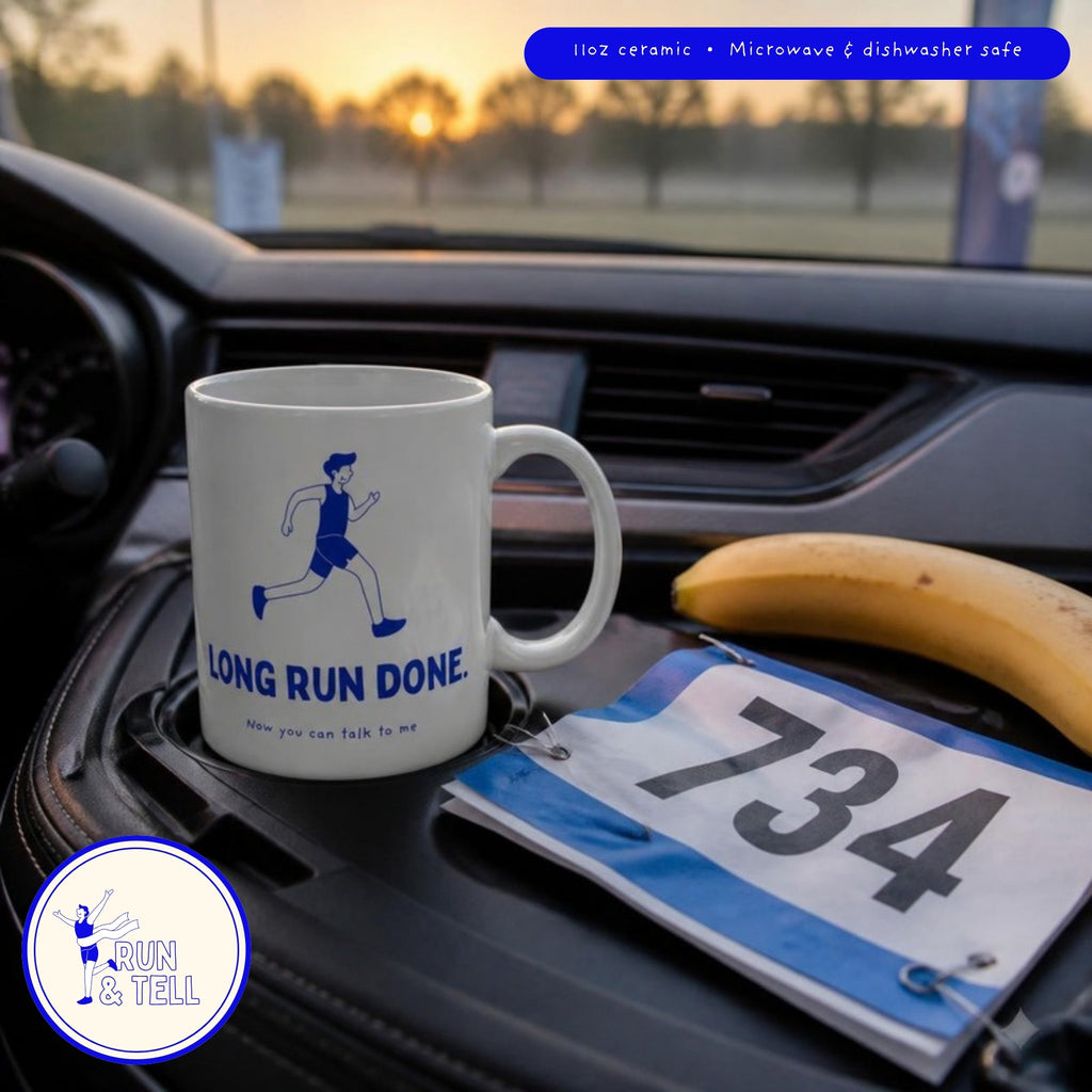 Long Run Done. Now You Can Talk to Me mug (his version) – lifestyle photo