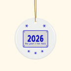 2026: The Year I Ran 26.2 marathon Christmas ornament on a cream background
