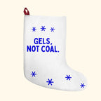 Gels, Not Coal Christmas stocking for runners on a cream background