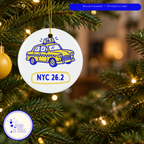 NYC 26.2 Taxi Christmas ornament by Run & Tell, shown in use