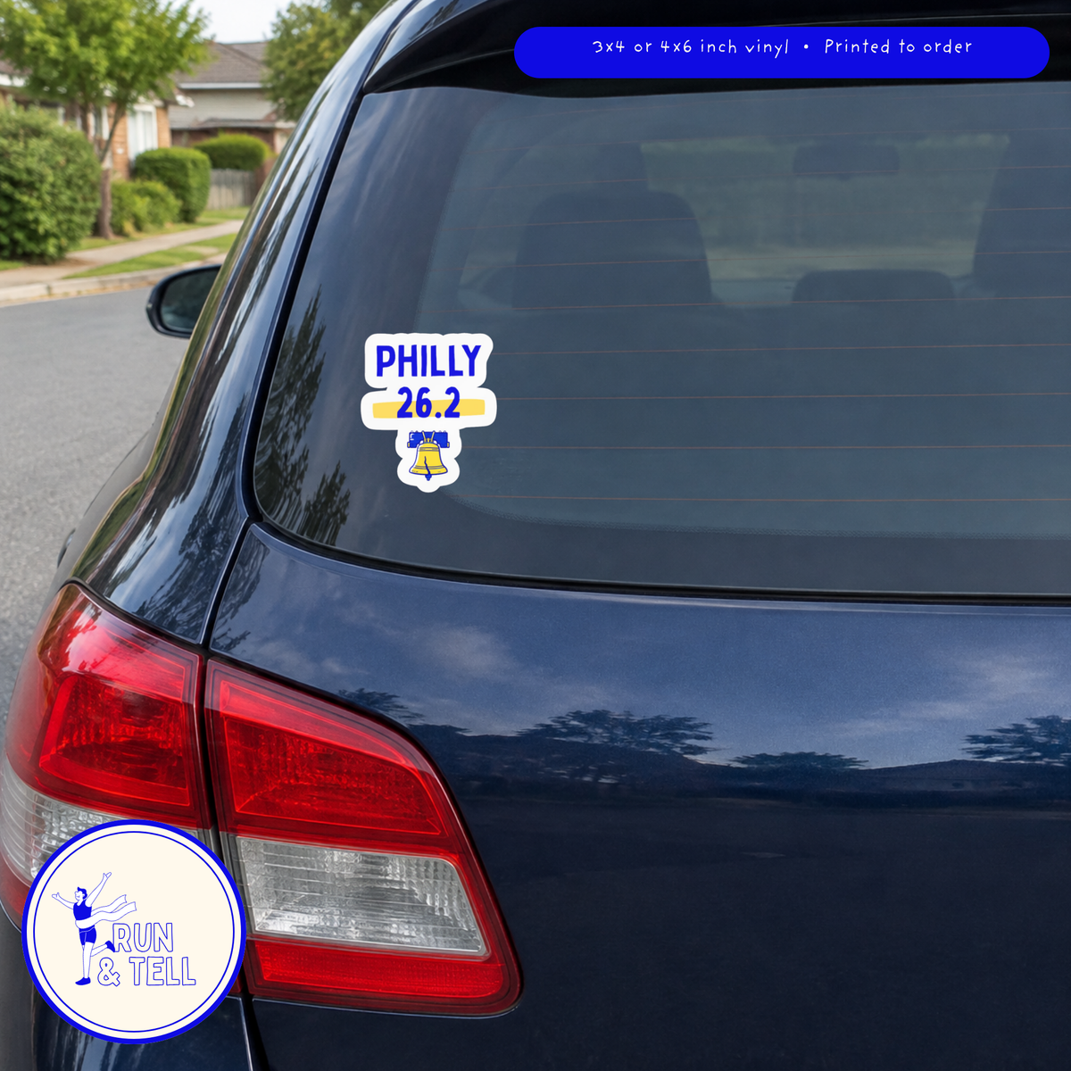 Philly 26.2 sticker on a car rear window