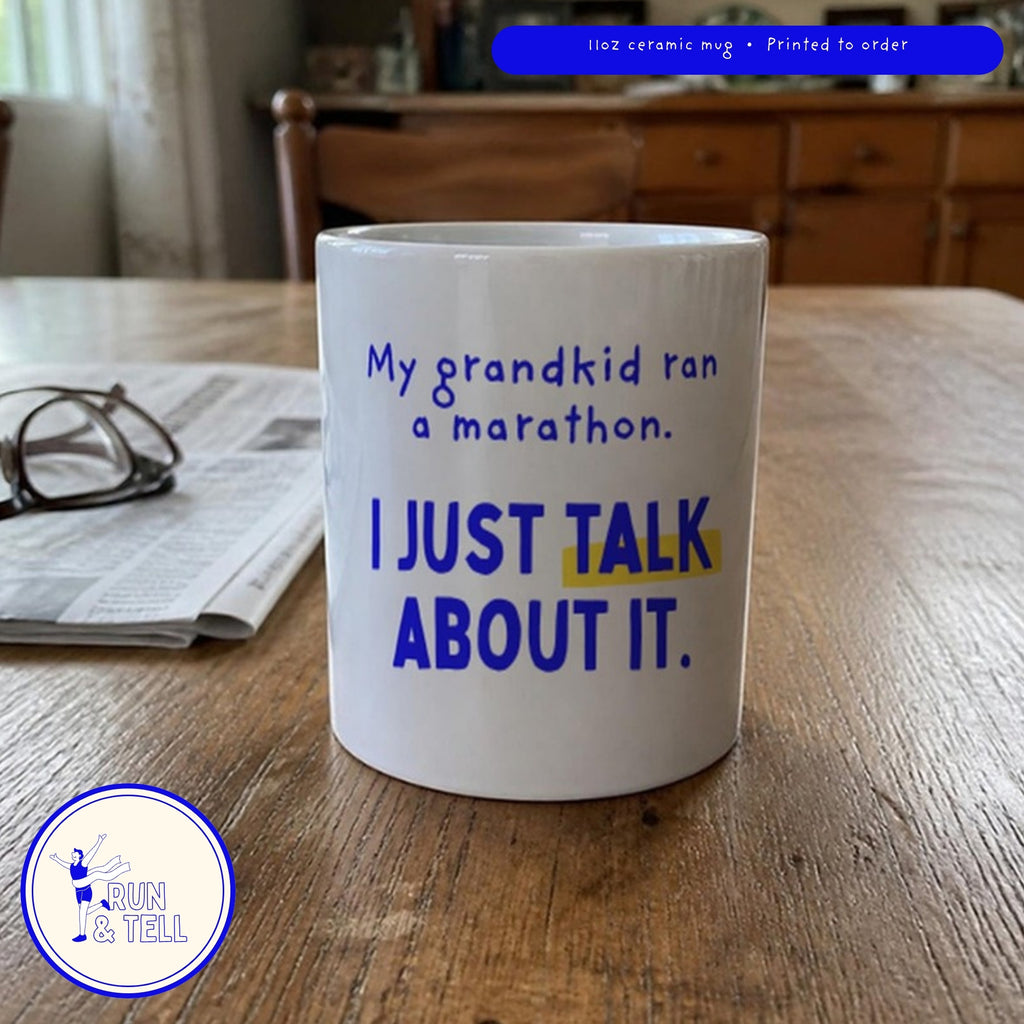 My grandkid ran a marathon mug on a kitchen table