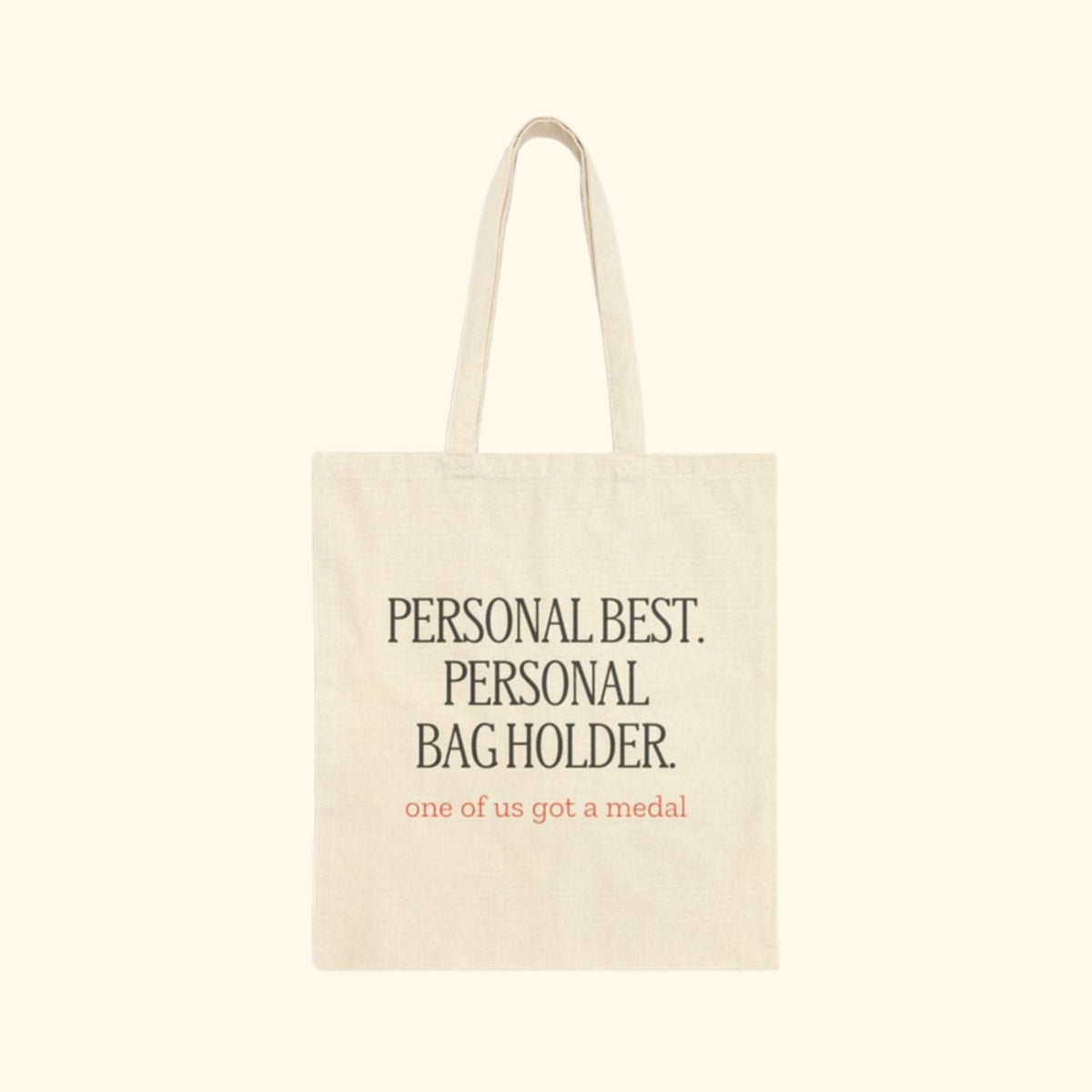 Personal Best. Personal Bag Holder. canvas tote, product photo