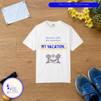 His Marathon, My Vacation t-shirt by Run & Tell, shown in use