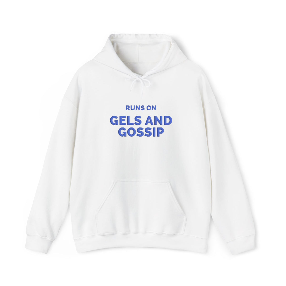 Runs on Gels and Gossip funny running puff print hoodie by Run & Tell