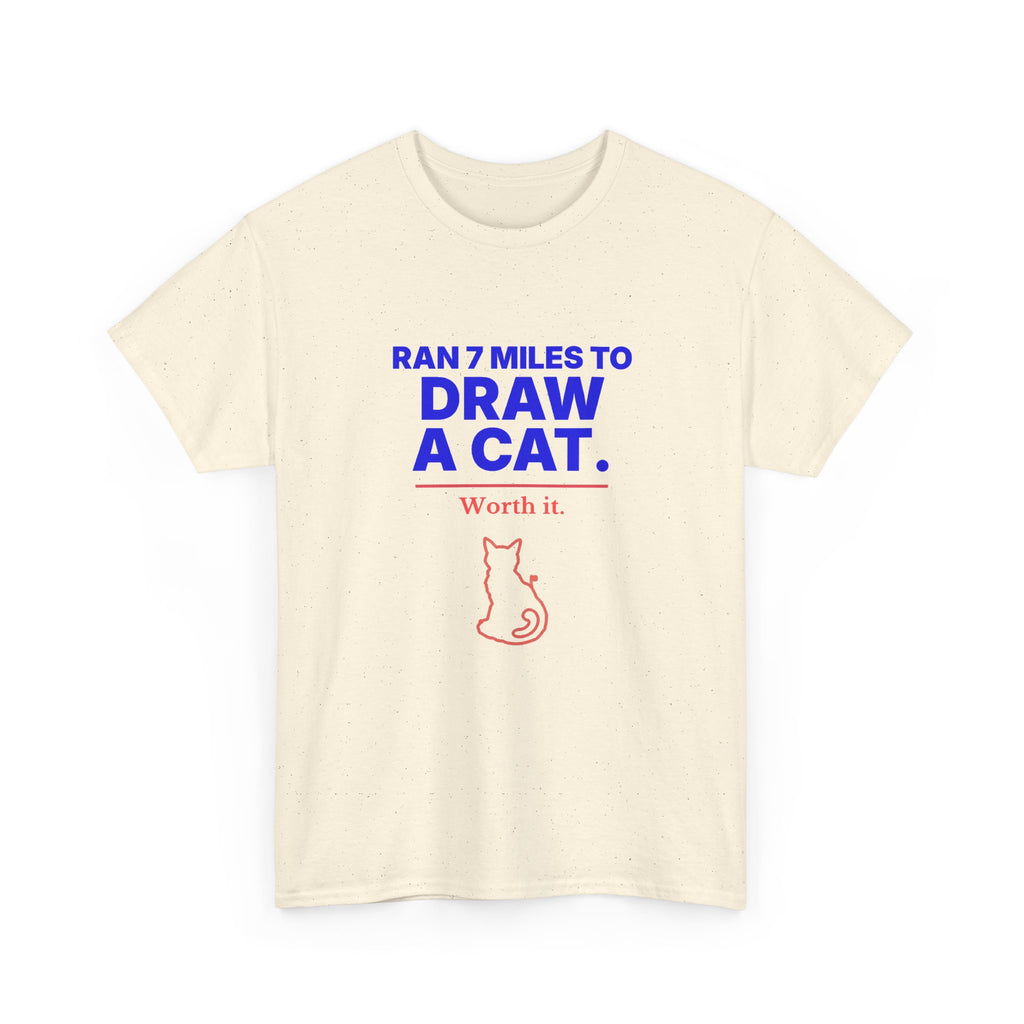 Ran 7 Miles to Draw a Cat unisex cotton t-shirt, mockup