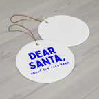 Dear Santa, About the Race Fees runner ornament, front and back