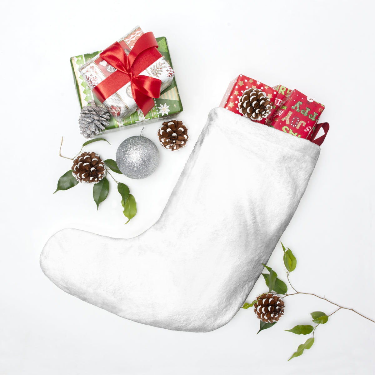 Gels, Not Coal runner Christmas stocking, flat lay