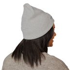 Cold Miles. Hot Takes. embroidered beanie, worn, back view