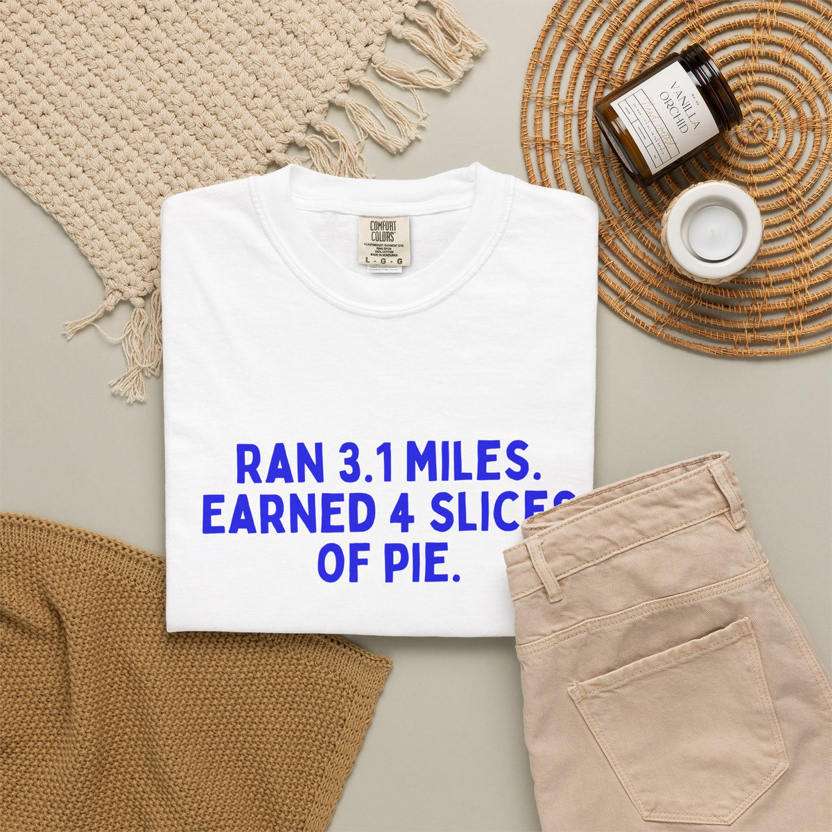 Ran 3.1 Miles. Earned 4 Slices of Pie. Turkey Trot t-shirt, folded detail