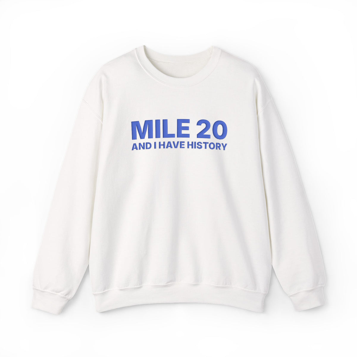 Mile 20 and I Have History puff print marathon sweatshirt, alternate view 1