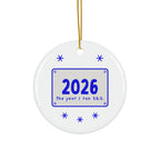 2026: The Year I Ran 26.2 marathon Christmas ornament, front view