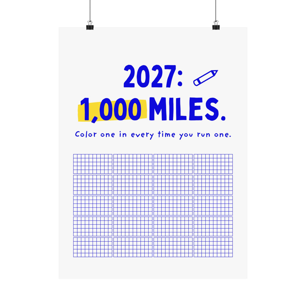 2027 1,000 miles running mileage tracker poster, 18x24 matte