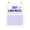 2027 1,000 miles running mileage tracker poster, 18x24 matte