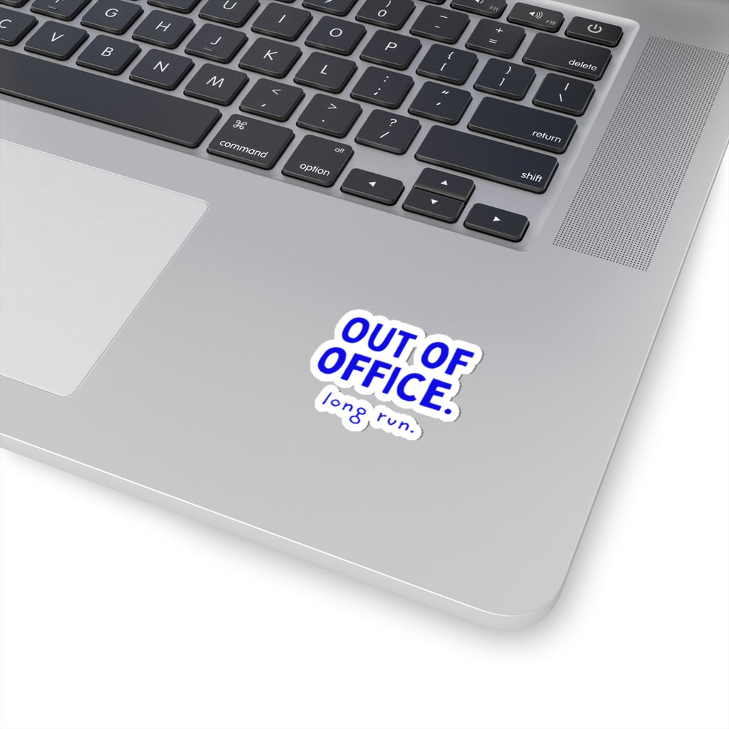 Out of Office: Long Run kiss-cut sticker, 3 in x 3 in, context 1 view