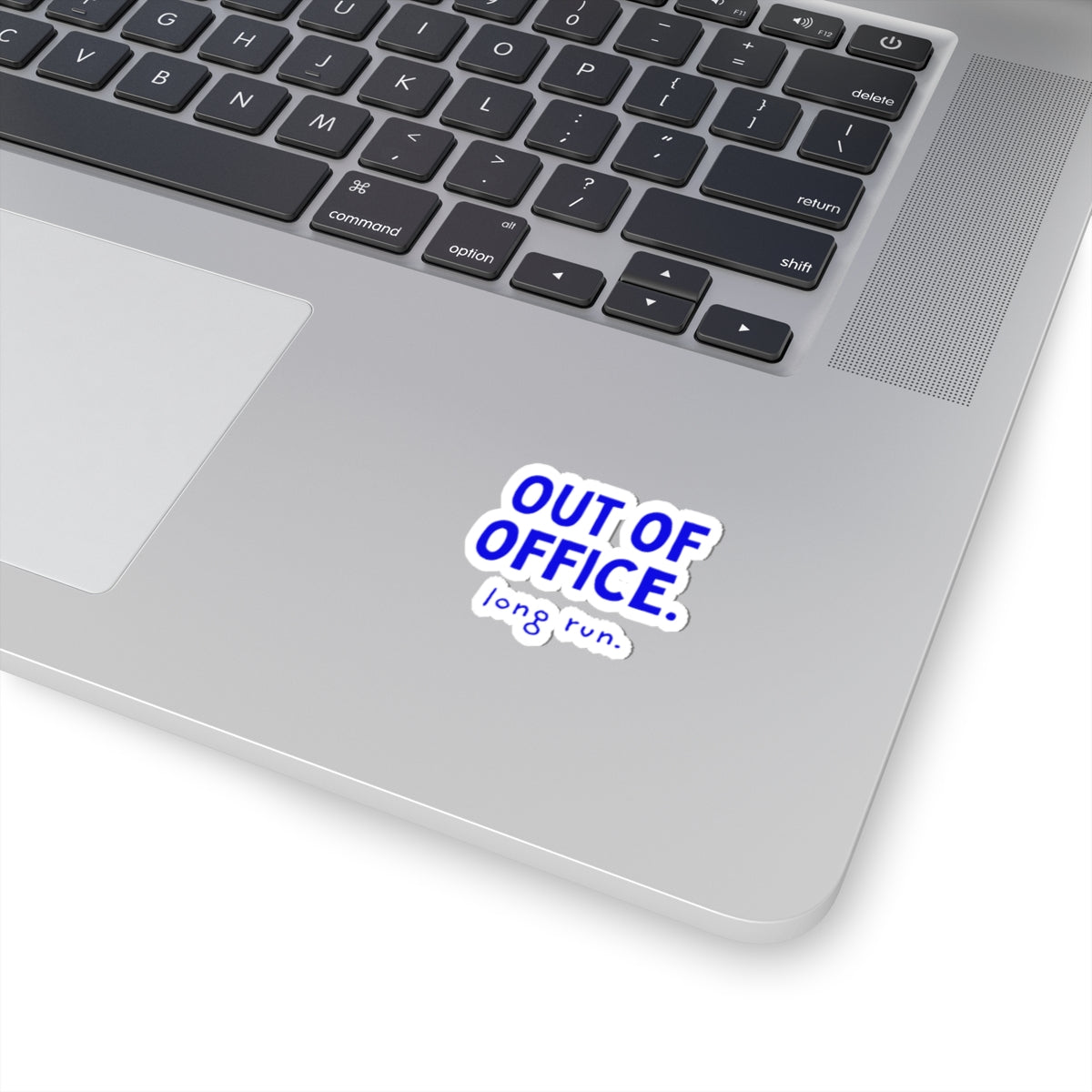 Out of Office: Long Run kiss-cut sticker, 3 in x 3 in, context 1 view