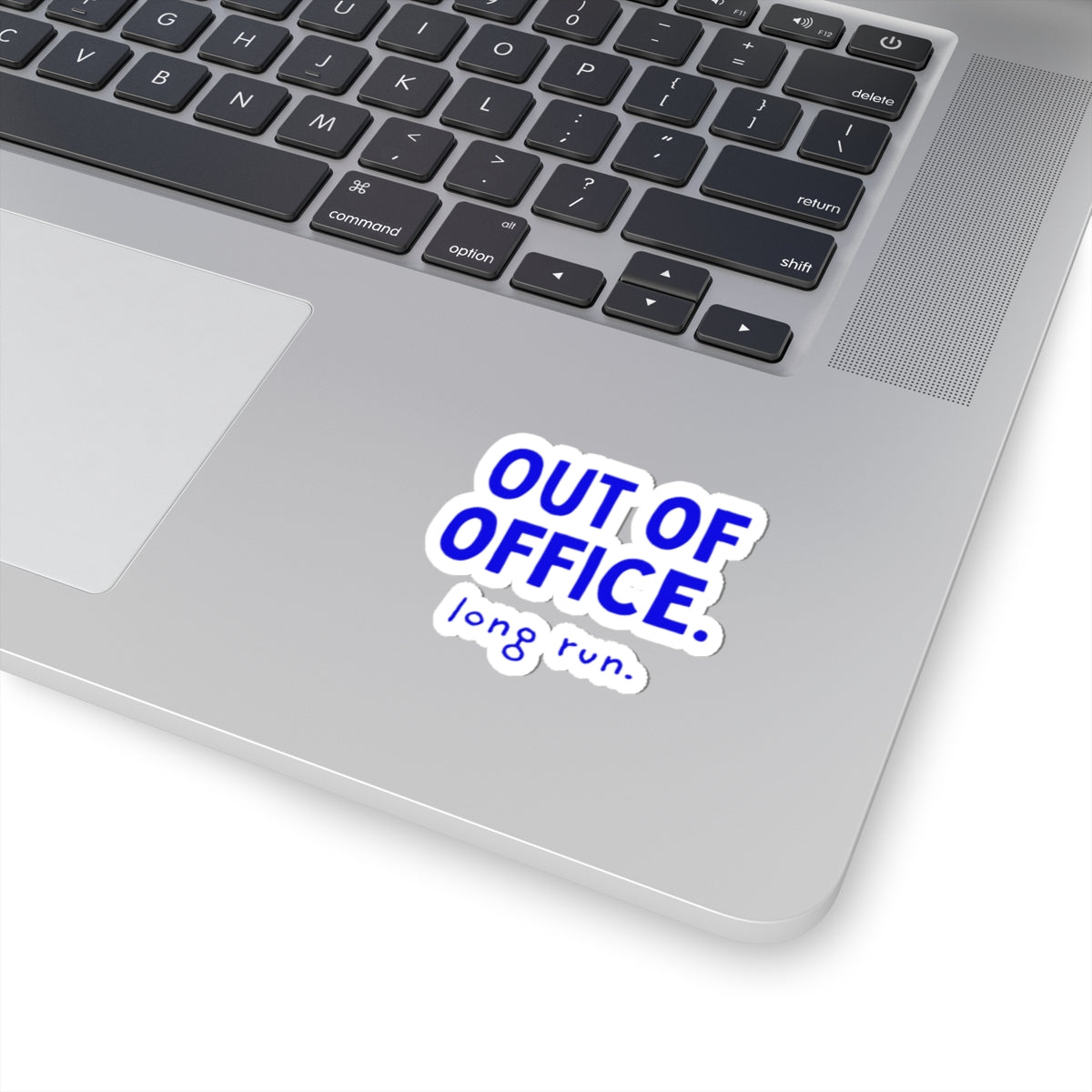Out of Office: Long Run kiss-cut sticker, 4 in x 4 in, context 1 view