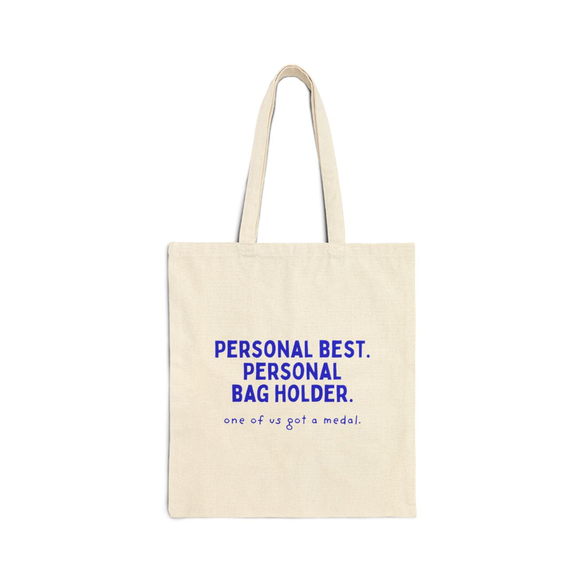 Personal Best. Personal Bag Holder. canvas tote, front view