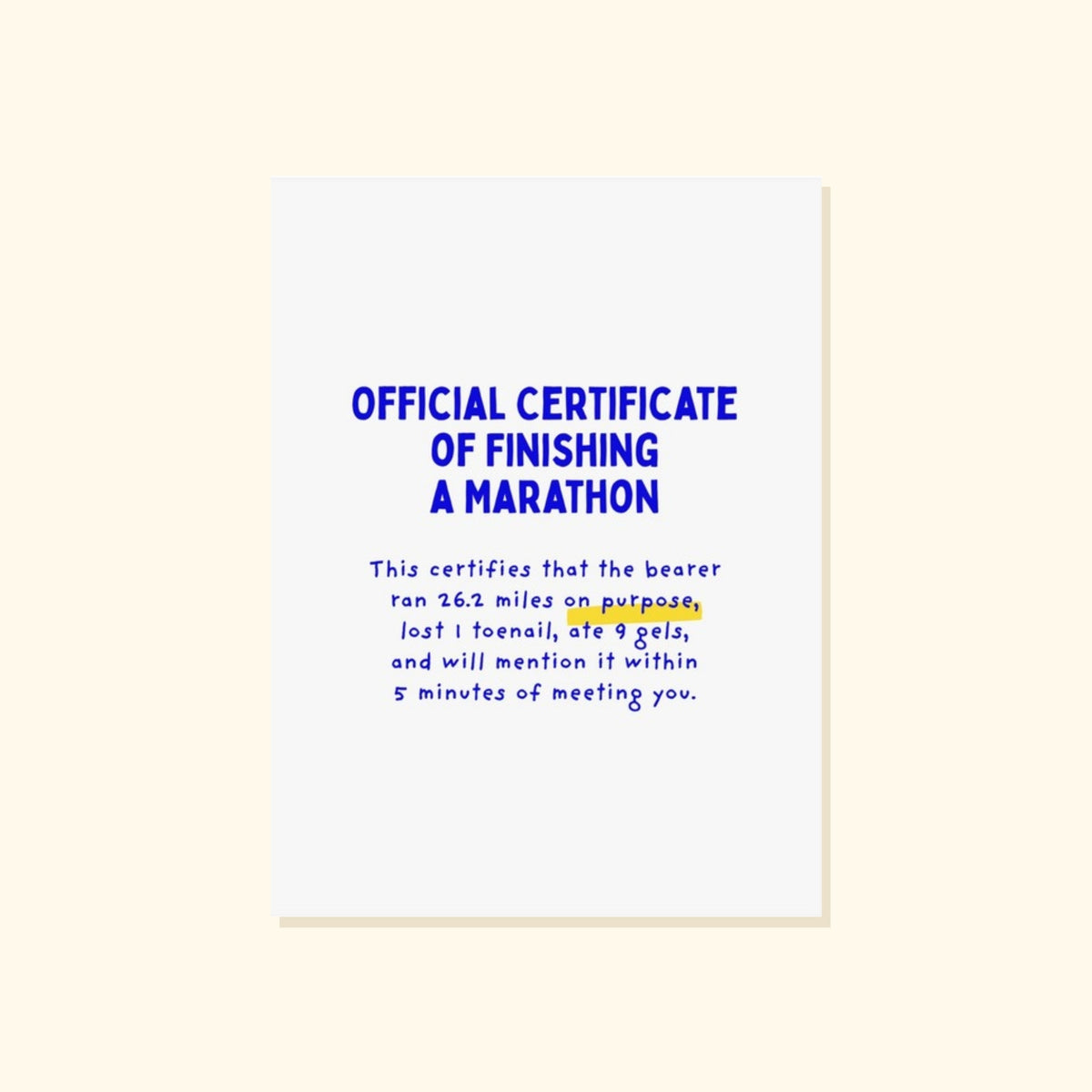 Official certificate of finishing a marathon poster