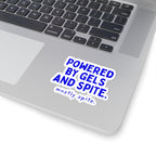 Powered by Gels and Spite kiss-cut sticker, 4 in x 4 in, context 1 view